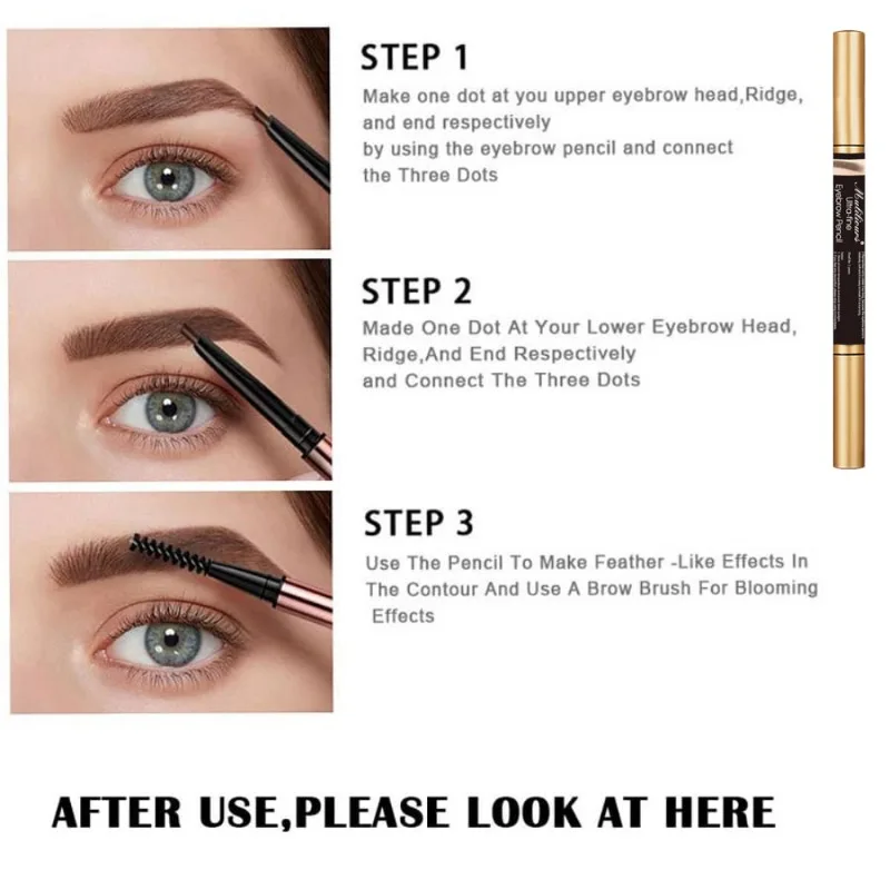 Muliliours 2-in-1 デュアルエンドアイブロウペンシル 防水長持ちアイメイクアップ イージーグライドアイブロウペンシル 5 色オプション付き