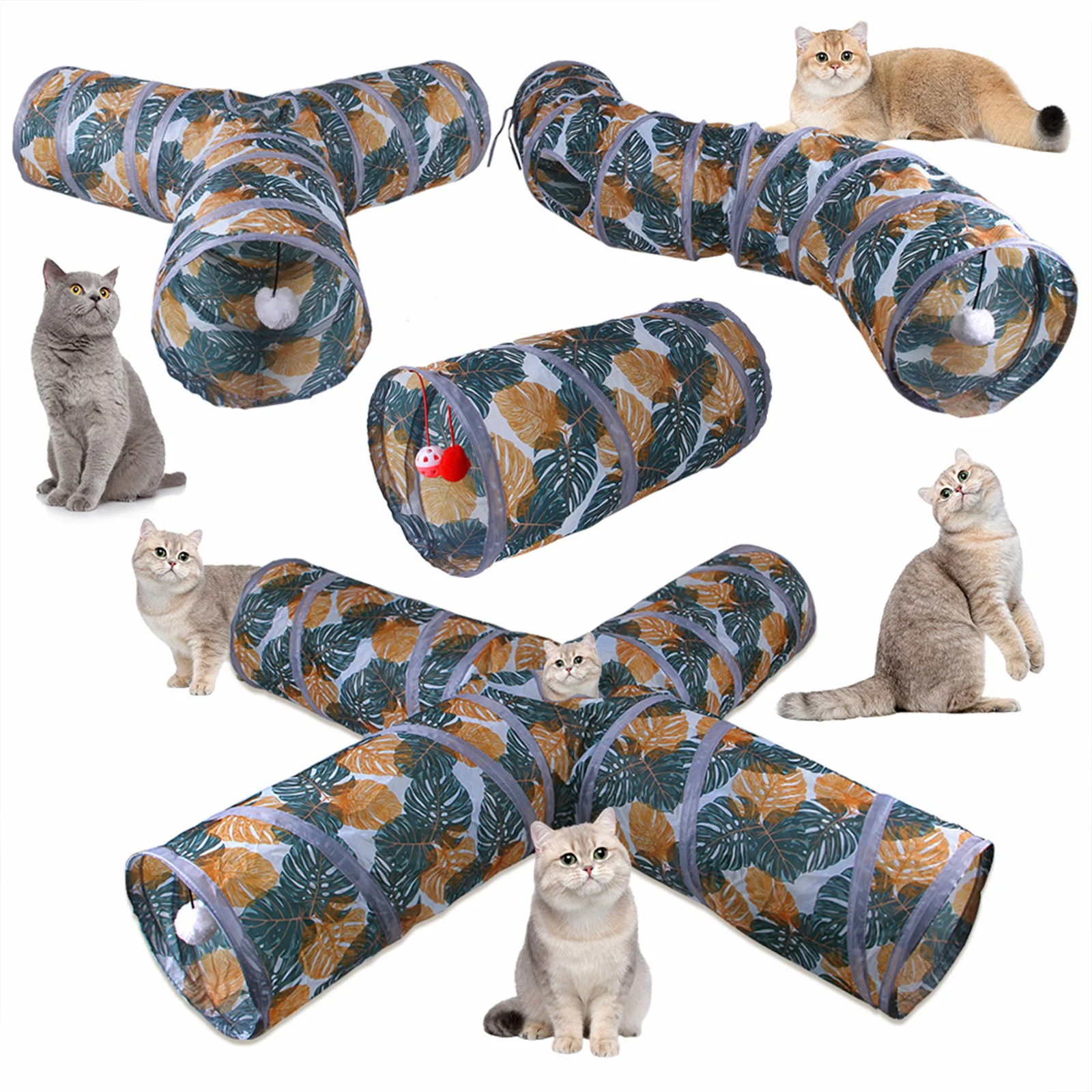 

​S Shape Foldable Cat Tunnel with Toys Indoor Play Tube for Cats Rabbits Guinea Pig Pet Supplies Breathable Cave​