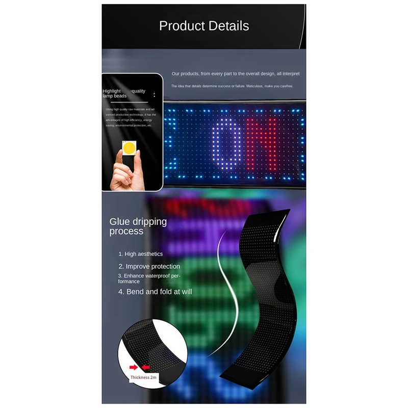 LED Matrix Panel Programmable Flexible Screen IP65 Display Animation Message Scrolling Sign APP Control Cars Shop Bar