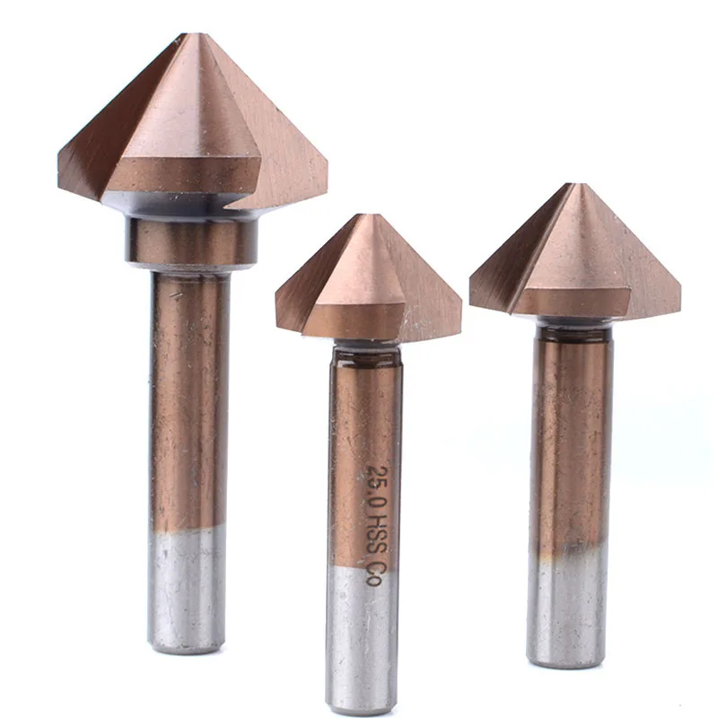 90 Degree M35 Cobalt Chamfer Countersink Drill Bit 3 Flutes Deburring Stainless Steel Reaming Chamfering Cutter 6.3-40mm