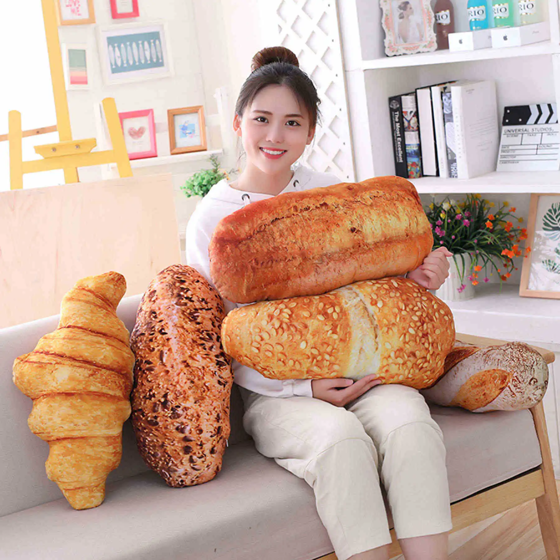 Unique 3D Simulation Bread Shape Pillow Beefsteak Cushion Food Plush Pillow Backrest Cushion Nap Cushion Home Dec Birthday Gifts