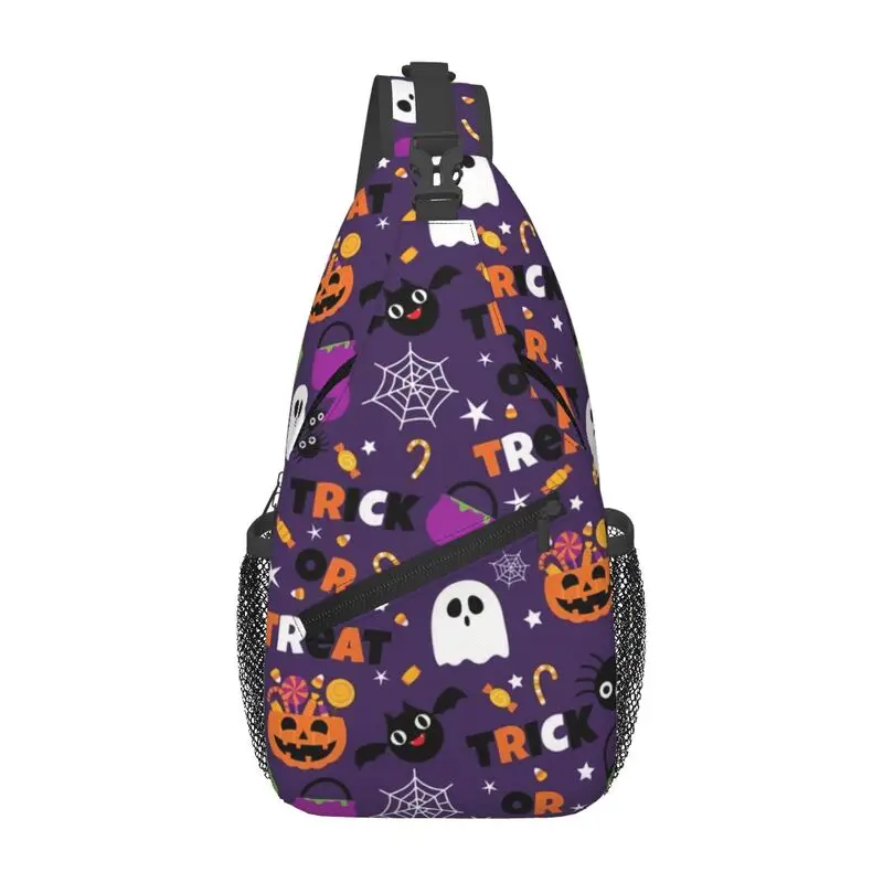 

Custom Halloween Pumpkin Bats Sling Chest Bag Casual Shoulder Crossbody Backpack for Men Travel Hiking Daypack