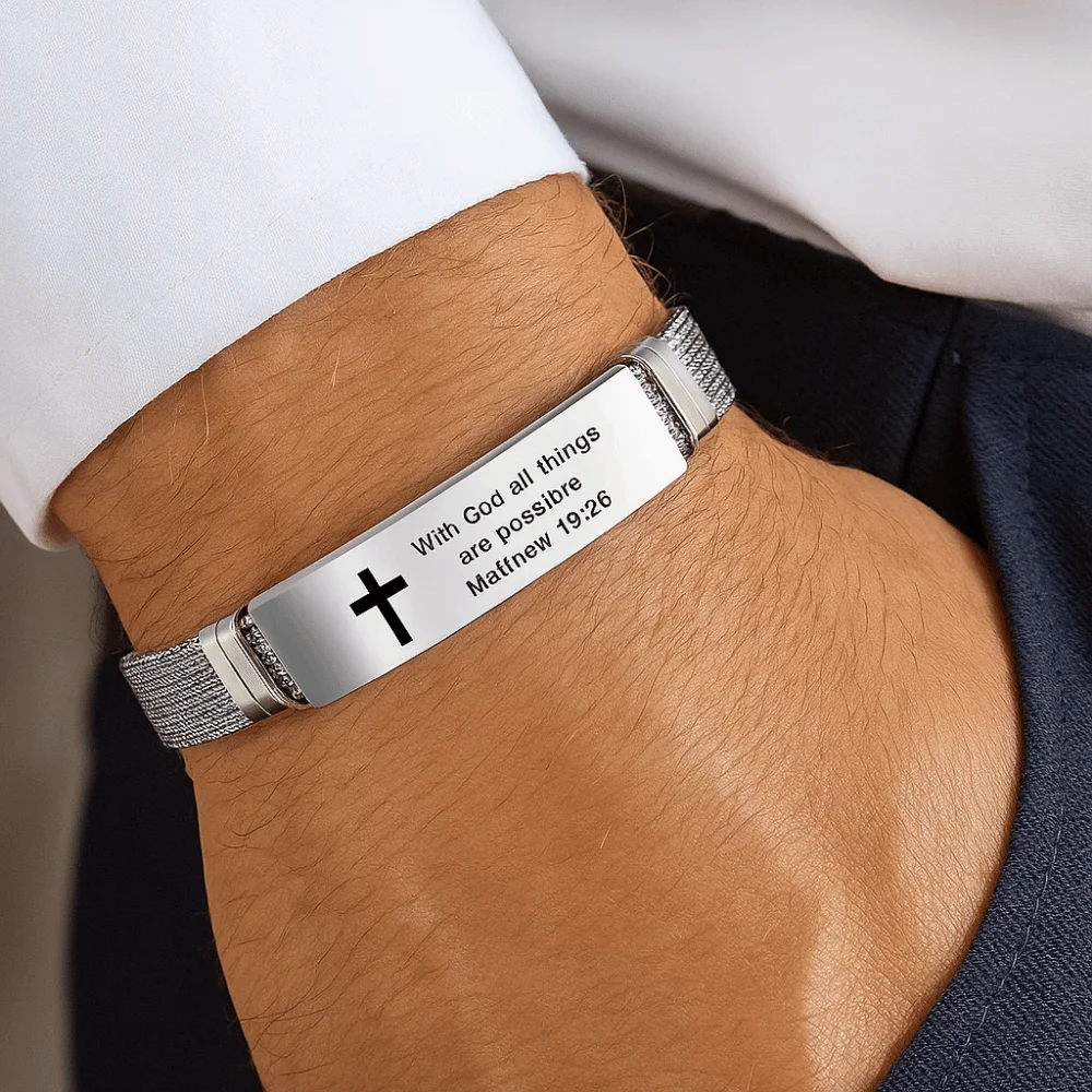 Pulseira de aço inoxidável/pvc com citações inspiradoras, pulseira ajustável para versículo da bíblia, pulseira cristã de prata