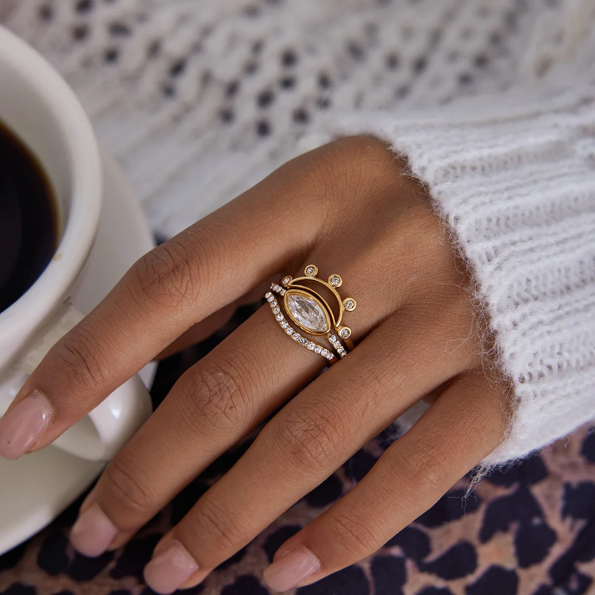 Ars الفولاذ المقاوم للصدأ خواتم رقيقة 18 كيلو خاتم مطلي بالذهب الزركون خواتم داينتي التراص خواتم الحد الأدنى خاتم مجوهرات يومية للنساء