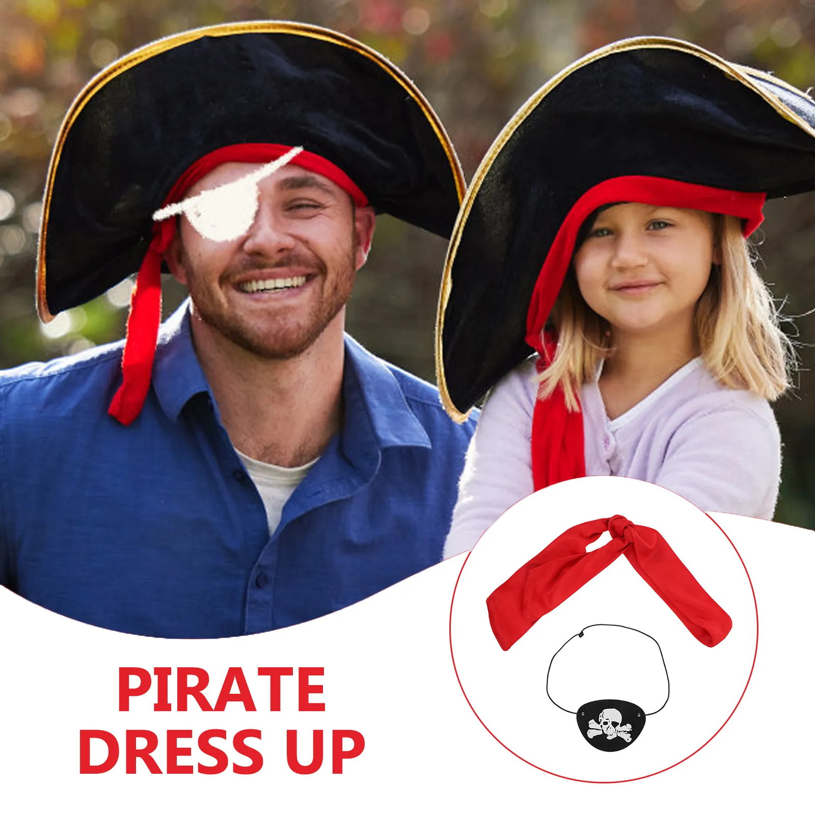 Pirate Bandana Eye Mask Set Red Adjustable Headscarf Costume Accessories for Dress Up Party Halloween Cosplay