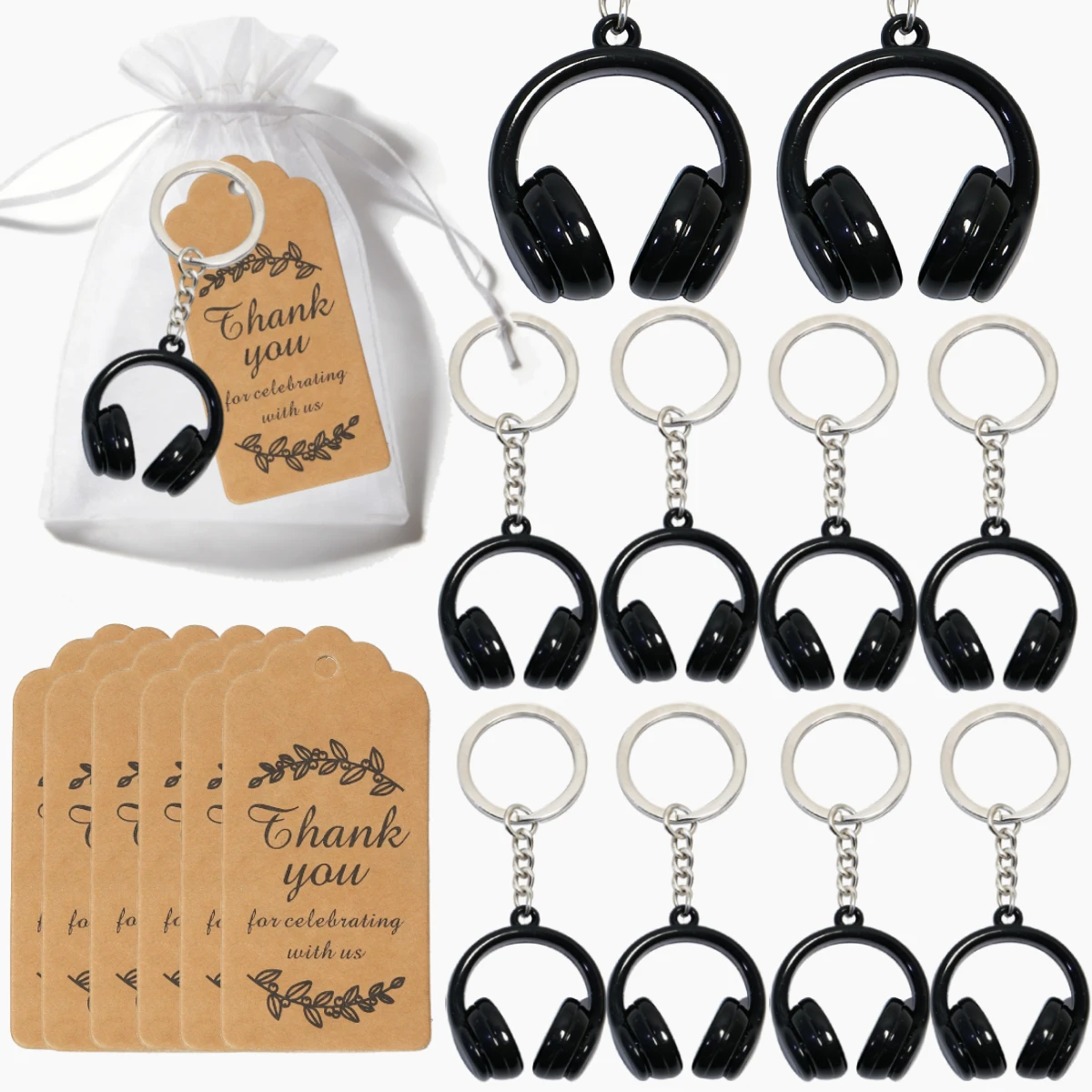 Headphone Keychain Gift Set with Organza Bag Thank You Card, Aesthetic Small Gifts for Friends, Party Favor or Appreciation Gift