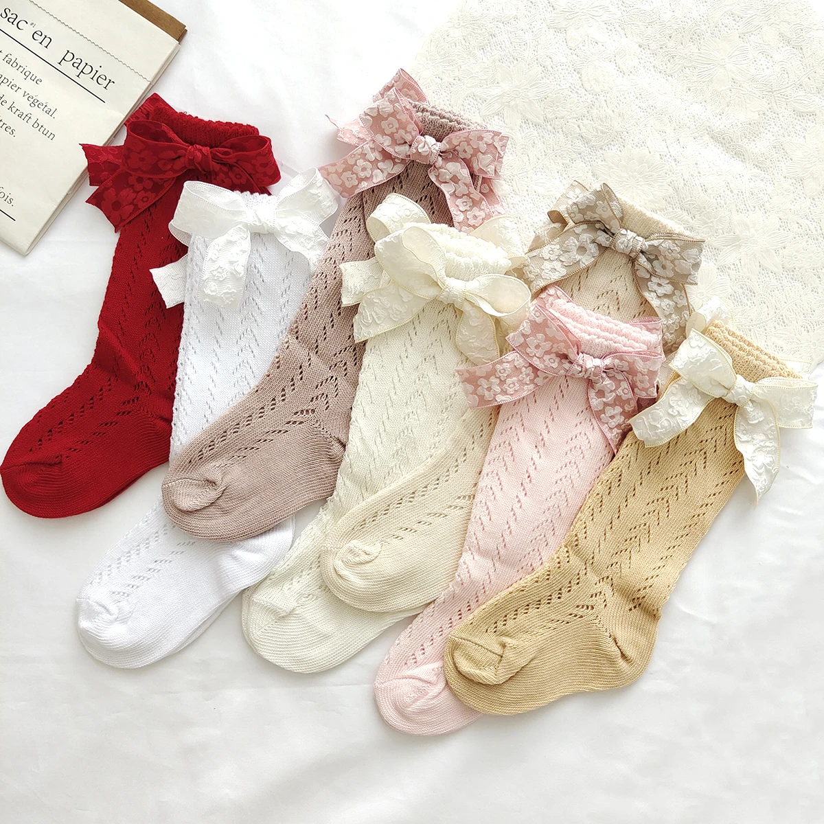 

New Fashion Baby Girls Knee High Long Tube Socks Flower Bows Breathable Hollow Out Soft Kids Mesh Sock Children Summer Socks
