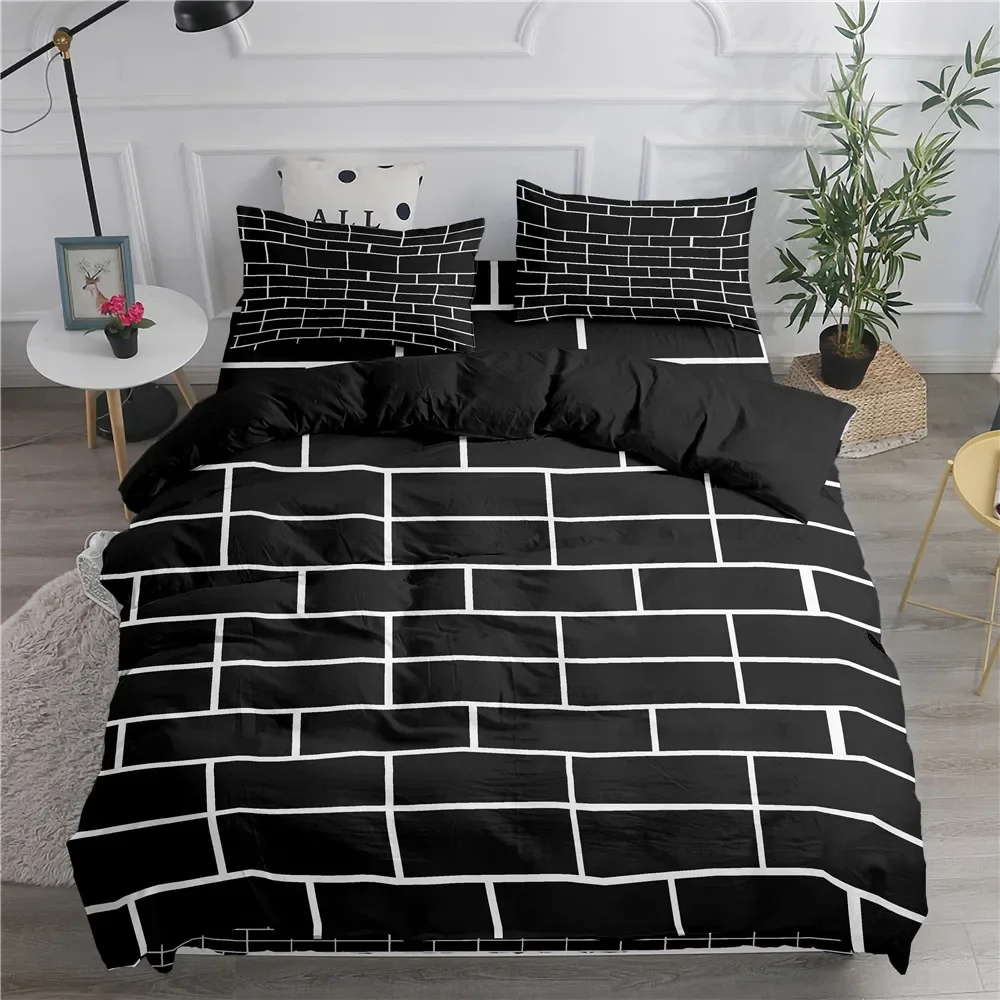 Building Block King Queen Duvet Cover Colorful Brick Bedding Set for Kids Teens Adults Cartoon 2/3pcs Polyester Comforter Cover