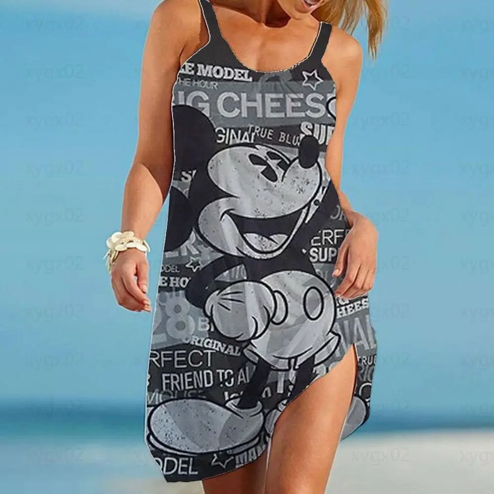 

Women's Dress Beach Elegant Dresses Sling 2022 Print Summer Woman Disney Mickey Minnie Mouse Sleeveless Fashion Boho Sexy Loose