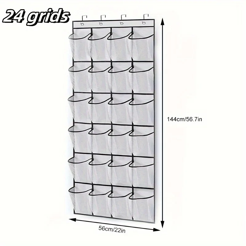 1X 24 Grid Wall-Mounted Sundries Shoe Organiser Fabric Closet Bag Storage Rack Mesh Pocket Clear Hanging Over The Door Cloth Box