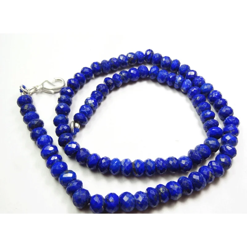 NATURAL INTENSE BLUE FACETED LAPIS LAZULI Rondelle BEADS NECKLACE 6.5 - 7 MM 16inch