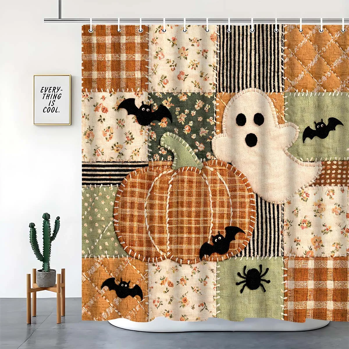 New in 2026 2D Flat, 1pc Halloween Shower Curtain Rustic 2D Shower Curtain for Bathrooms Includes a High-quality 70.87*70.87inch Shower Curtain and 12 Durable Hooks Bathroom Decor and Accessories Local Warehouse Items