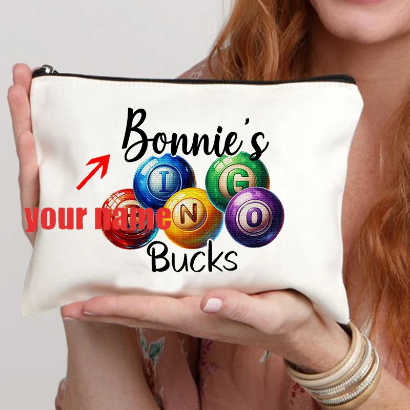 

Personalized Bingo Pattern Makeup Bag Gifts for Mom Coin Purse Wallet Gifts for Her Bingo Accessories Cosmetic Case Toiletry Bag