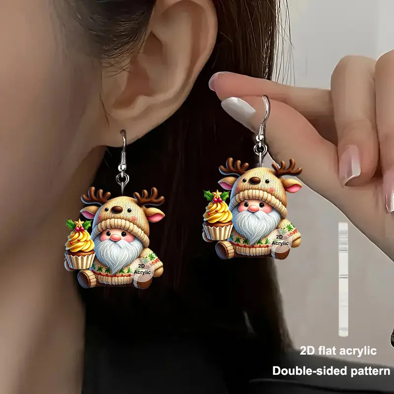 أقراط متدلية لطيفة لعيد الميلاد ثنائية الأبعاد، إكسسوار مطبوع على الوجهين من الأكريليك المسطح، عنصر جمالي رائع، مناسب للحفلات #2