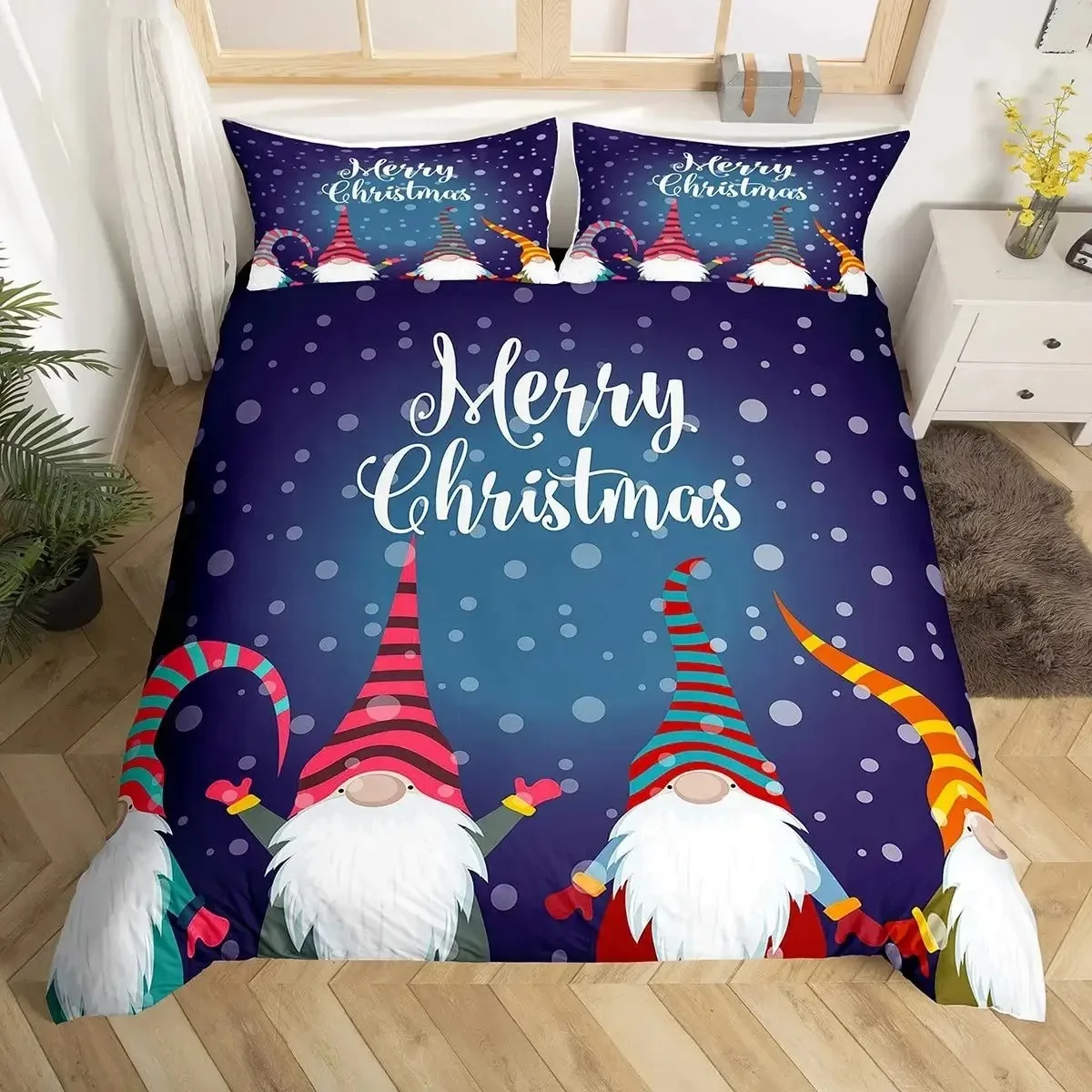 Christmas Gnomes Duvet Cover Set Santa Claus Xmas Comforter Cover Merry Christmas Bedding Sets Winter Snow Holiday Quilt Cover