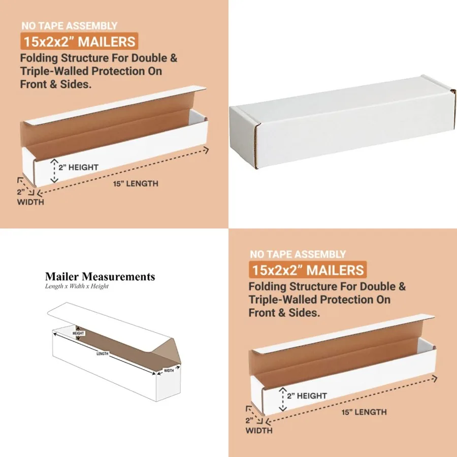 

Shipping Boxes Long 15"L x 2"W x 2"H 50-Pack - Corrugated Cardboard Box for Moving, Mailing, Packing, Packaging and Storage