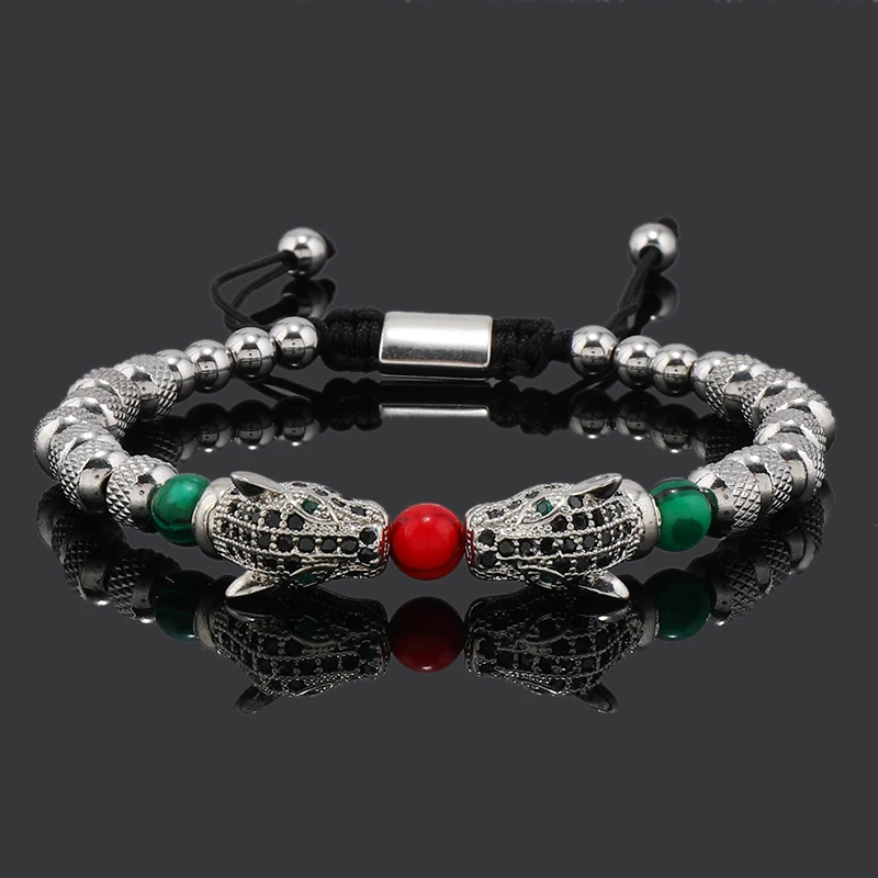 Luxury Leopard Head Charms Man Bracelet Stainless Steel Beads Woman Bracelets Lover Couple Jewelry Gift