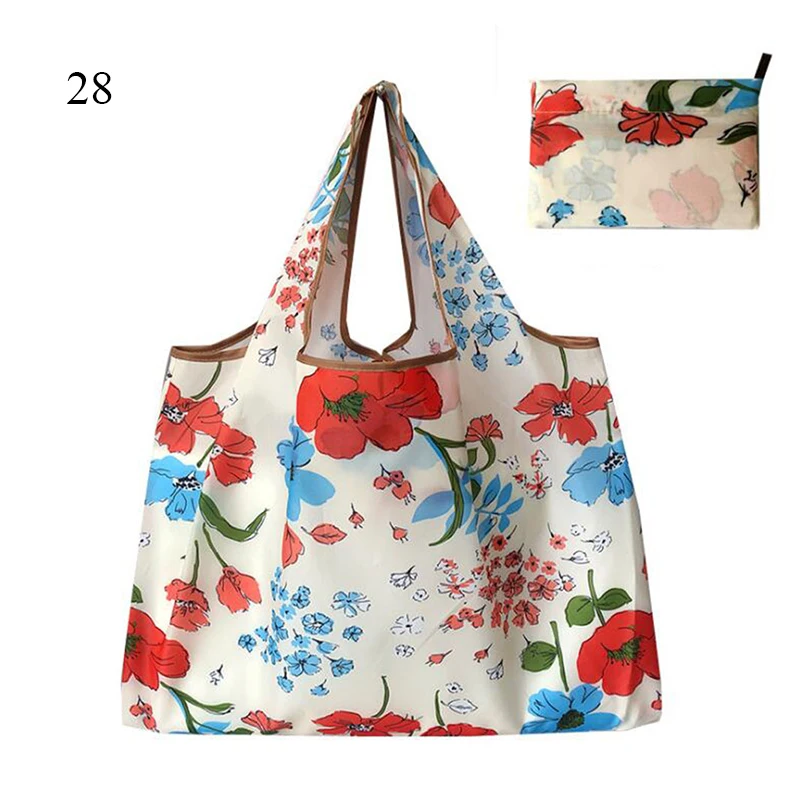 Eco-Friendly Printing Foldable Shopping Bag Tote Folding Pouch Handbags Convenient Large-capacity Thick For Travel Grocery Bag