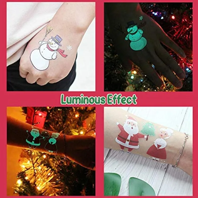 10Sheets Luminous Christmas Temporary Tattoos for Party Decorations, Glow Christmas Stocking , Xmas Holiday Stickers Gifts