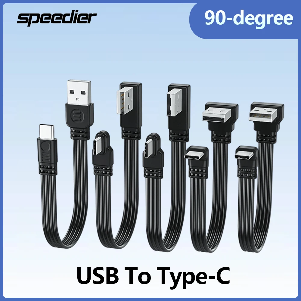 

USB 2.0 To Type C Data Cable Flat Silicone Up Down Left Right Elbows 2A Power Supply for Tablet Laptop Mobile Phone Computer