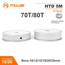HTD5M 70T/80Teeth Timing Pulley AF Type Keyway Bore circular hole 10-25mm For HTD 5M Timing Belt Width 15/20mm 5GT