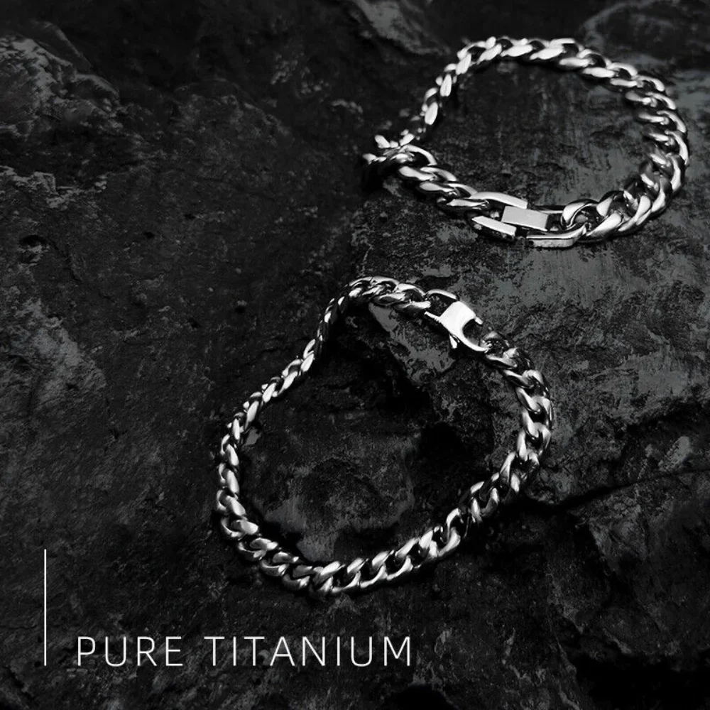 New TA1 Pure Titanium Curb Cuban Link Chain Necklaces Bracelet for Men Women Handmade 10.5mm Anti-Allergy Skin Friendly Necklace