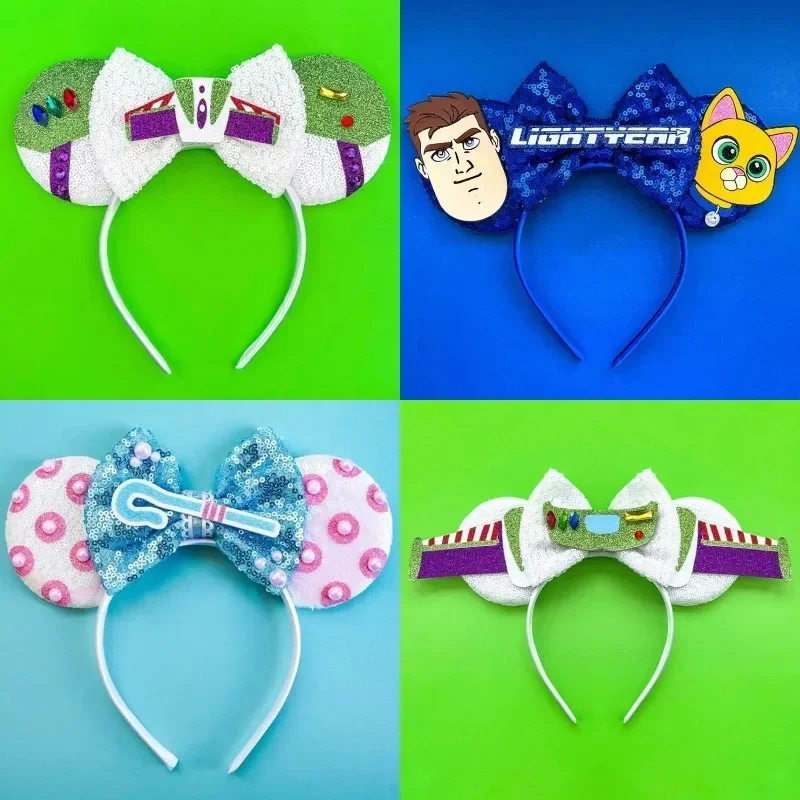 Pixar Toy Story aksesori rambut wanita payet busur Woody Lightyear headband untuk anak perempuan Disney telinga Alien Head Band hadiah anak-anak