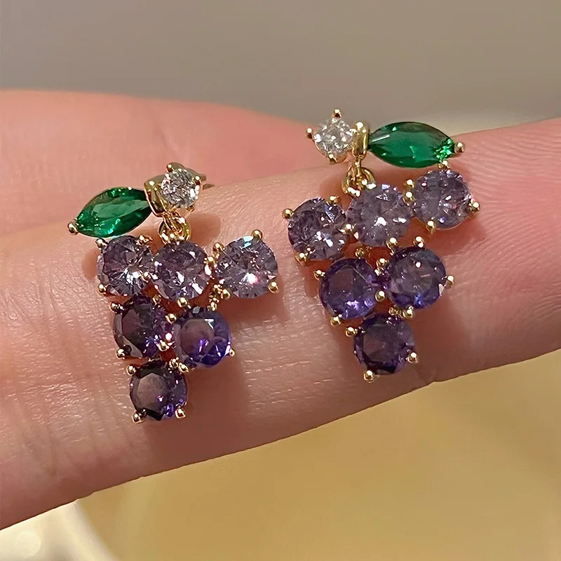 رائعة الأرجواني العنب أقراط الطازجة Snd الحلو الفتاة كريستال الفاكهة وأقراط للنساء عارضة حزب الإكسسوارات والمجوهرات هدية #4