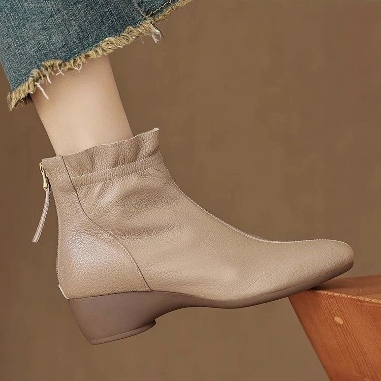 Women's Wedge Ankle Boots Winter Warm Fur Lined Retro Casual Comfortable Short Booties for Mom Fashion 2026 New
