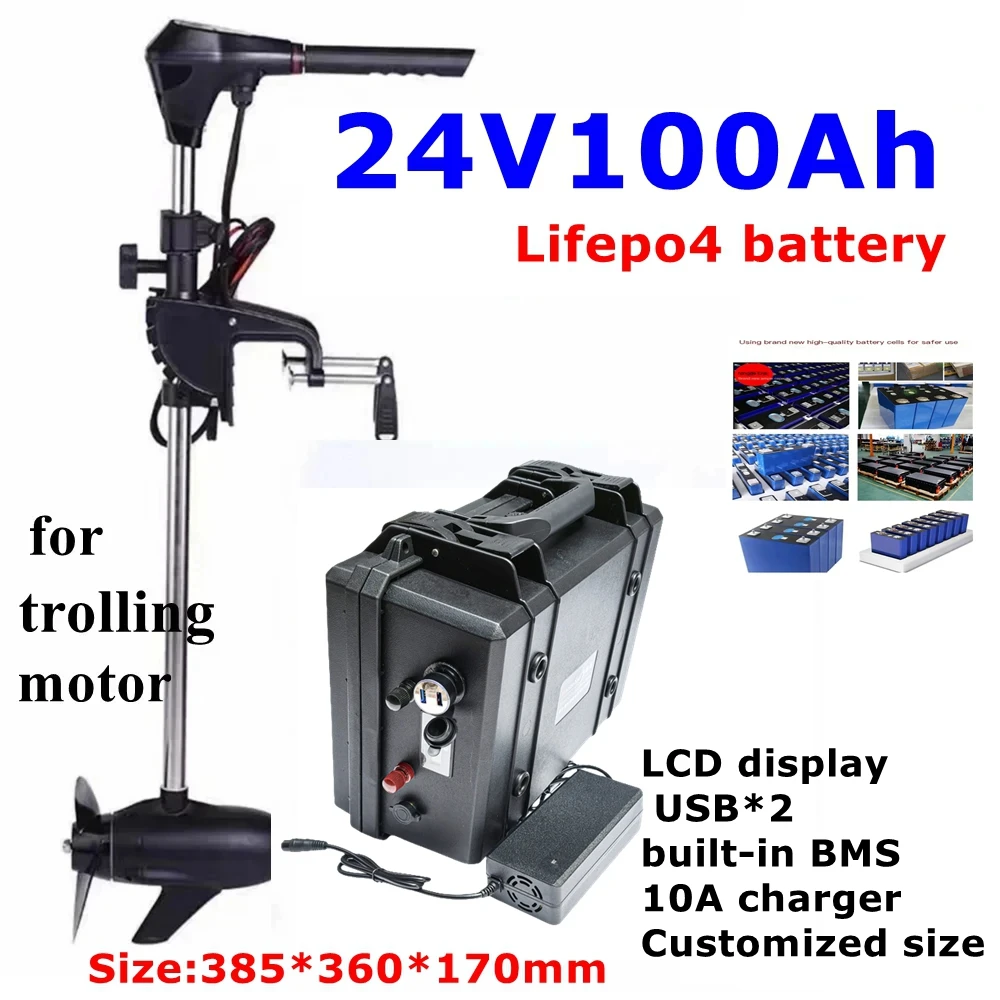 

Batterie étanche Lifepo4 24V, 100Ah, BMS, pour onduleur 2400W, réfrigérateur, vélo électrique, tricycle, AGV, UPS, charger