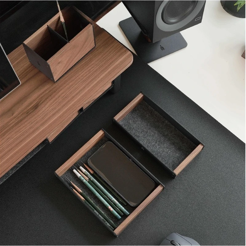 Solid Wood Pen Holder Office Desktop Storage Box Creative Nordic Storage Drawer Monitor Height Increase Stand Accessories