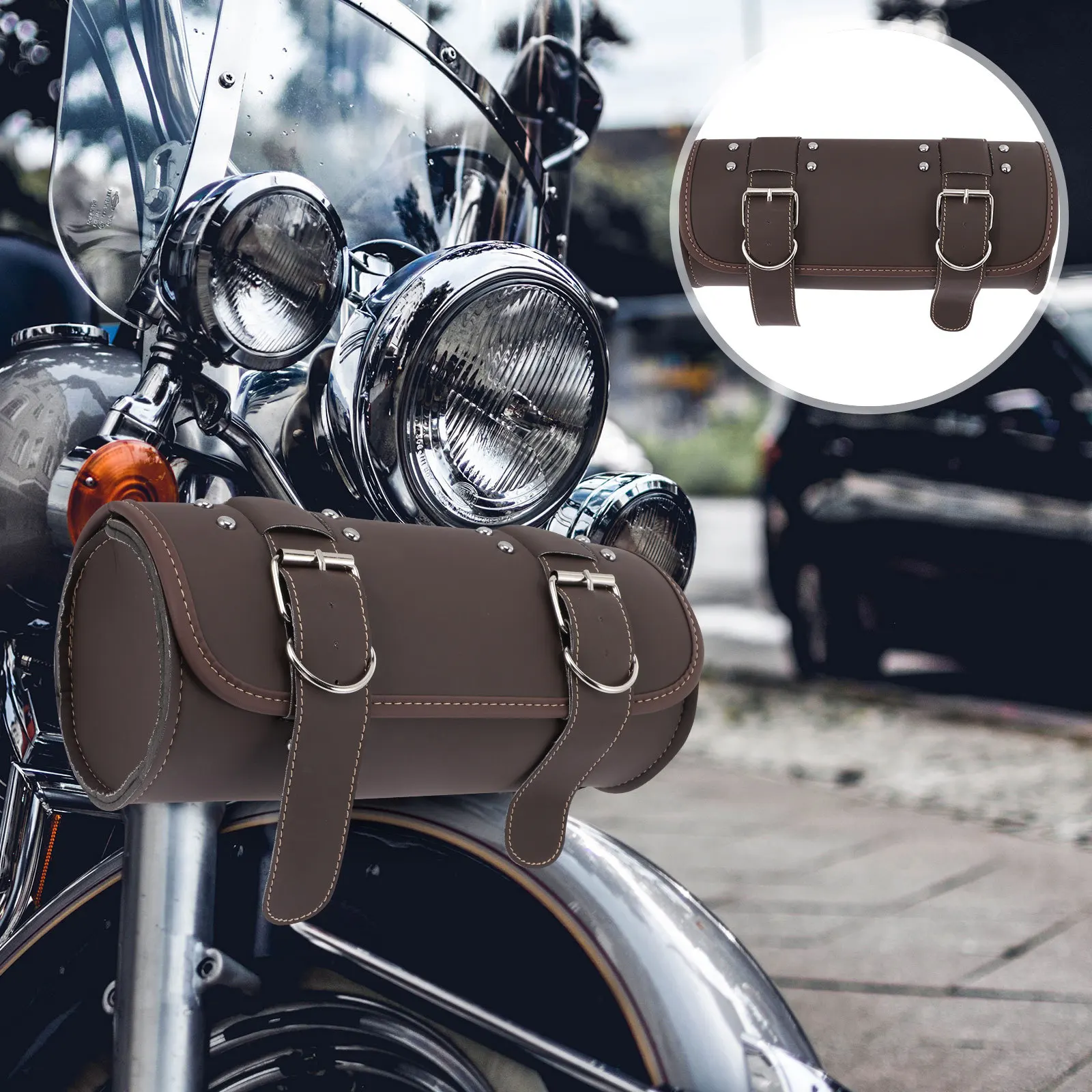

Premium Motorcycle Handlebar Bag PU Wear Resistant Fork Pouch with Extra Storage for Travel Riding Accessory Gear