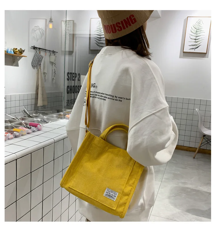 Corduroy Women Shoulder Bags Reusable Shopping Bags Female Canvas Handbag Ladies Totes Casual Purse Cloth Girl Messenger Bags