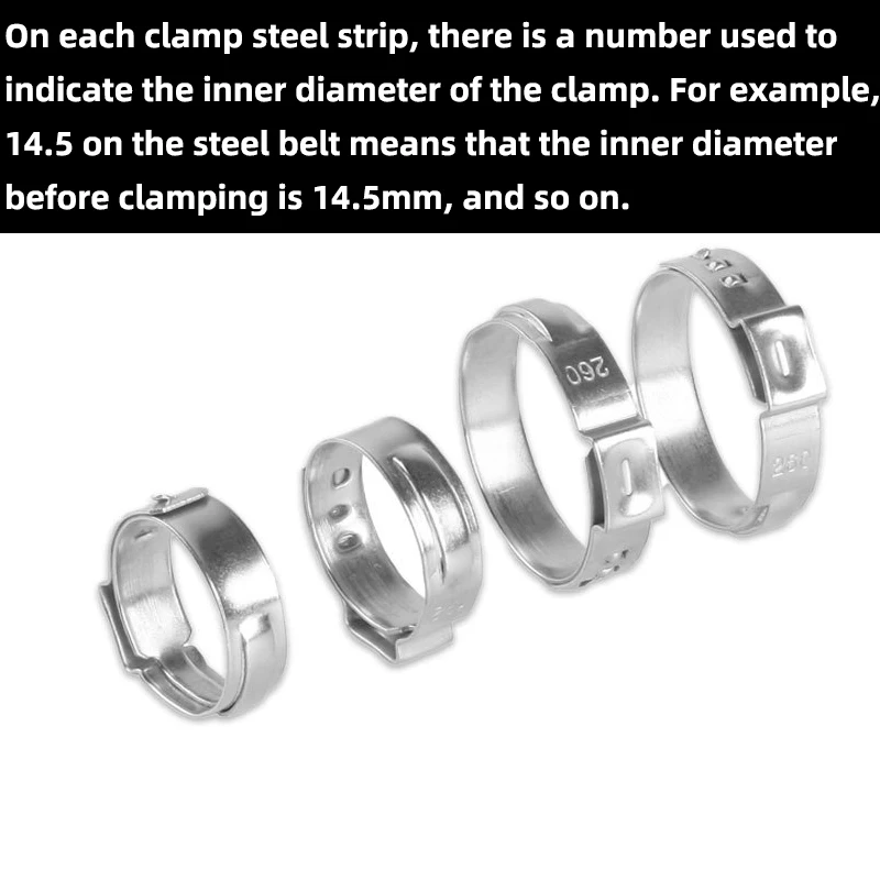 304 aço inoxidável braçadeiras de mangueira, único Ear Pipe Variedade Kit, Stepless 5,3-42mm, várias especificações, 50Pcs