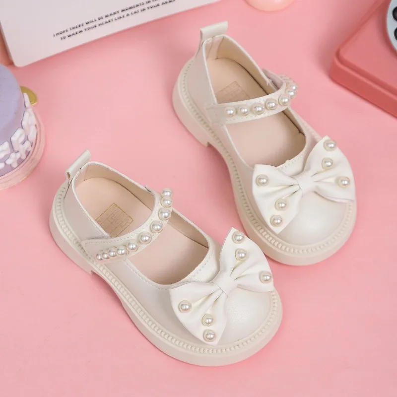 

Spring Autumn Girls Leather Shoes Sweet Bowknot Princess Wedding Party Kids Fashion Mary Jane Shoes Elegant Children Flat Shoes