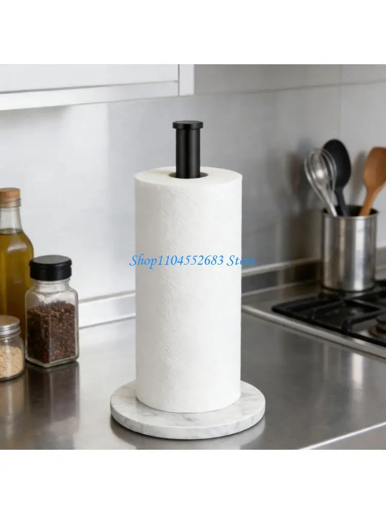 

Steel & Marble Kitchen Paper Towel Holder with Not Slip Base Elegant Marble Base Paper Towel Rack for Countertops Storage