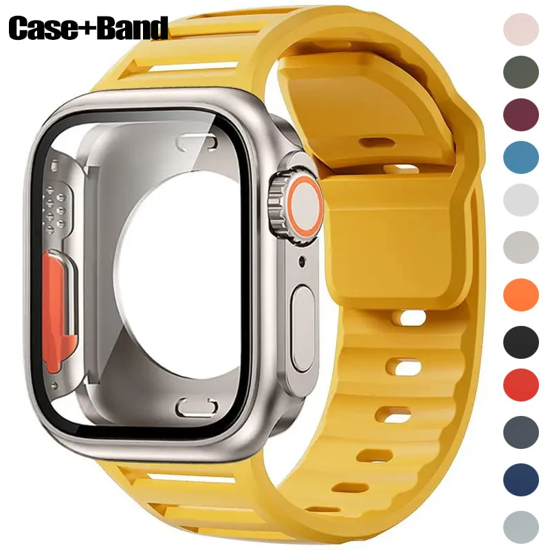 Change To Ultra Case+Silicone Strap For Apple Watch 11 10 46mm SE3/2 44MM Waterproof Breathable For Iwatch 9 8 7 45mm 6 5 4 44mm