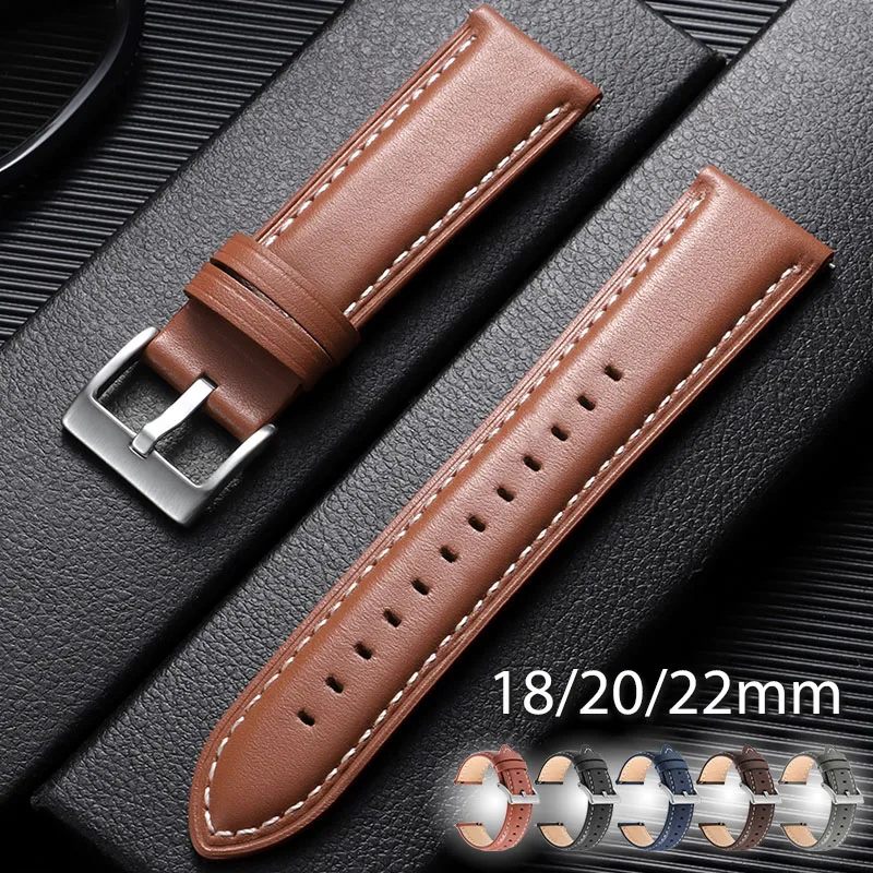 18mm 20mm 22mm Cowhide Strap for Seiko for Omega Leather Watch Band Business Leisure Bracelet Quick Release Universal Wristband
