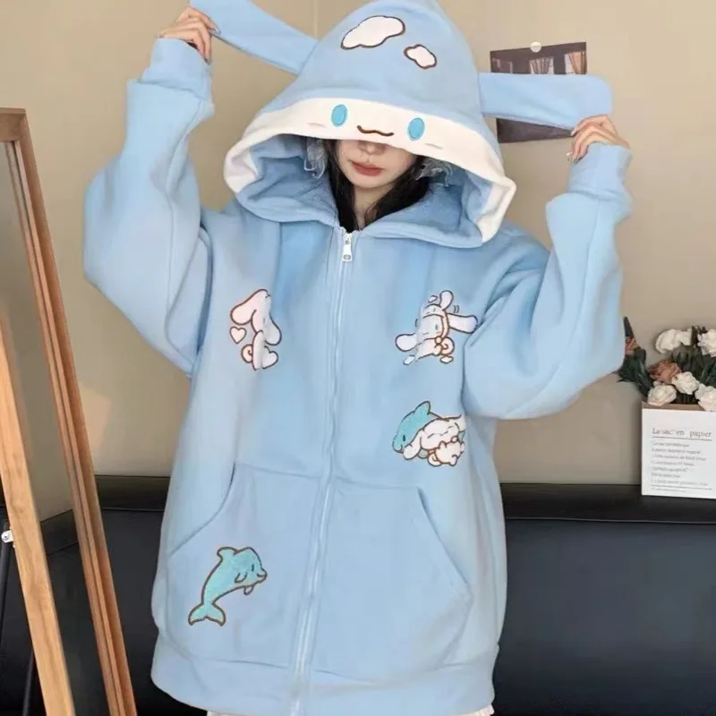 

Sanrio Cinnamoroll Cartoon Hooded Sweatshirt Women's Cute Autumn Winter New Loose Zipper Coat Korean Version Casual Trend Hoodie