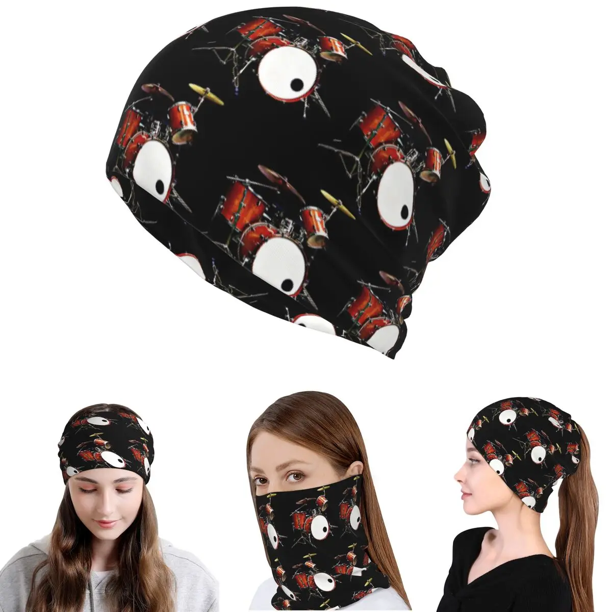 

Drum Kit Bandana Neck Gaiter Mask Scarf Warm Face Mask Beanies Hat for Men Women Adult Winter