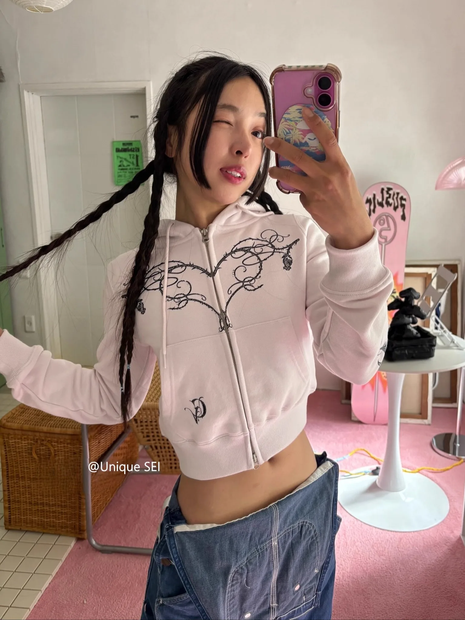 معطف Retro k Rose Vine Heart Print Zipper كاجوال مع قلنسوة Jaet فريد من نوعه SEI Commute Sle مستقيم القطع طويل Sve