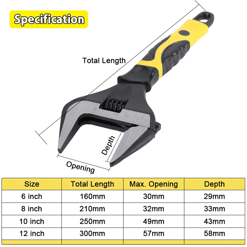6/8/10/12 inch Adjustable Spanner Wrench Large Open Stainless Steel Spanners Household Workshop Multifunction Hand Repair Tools