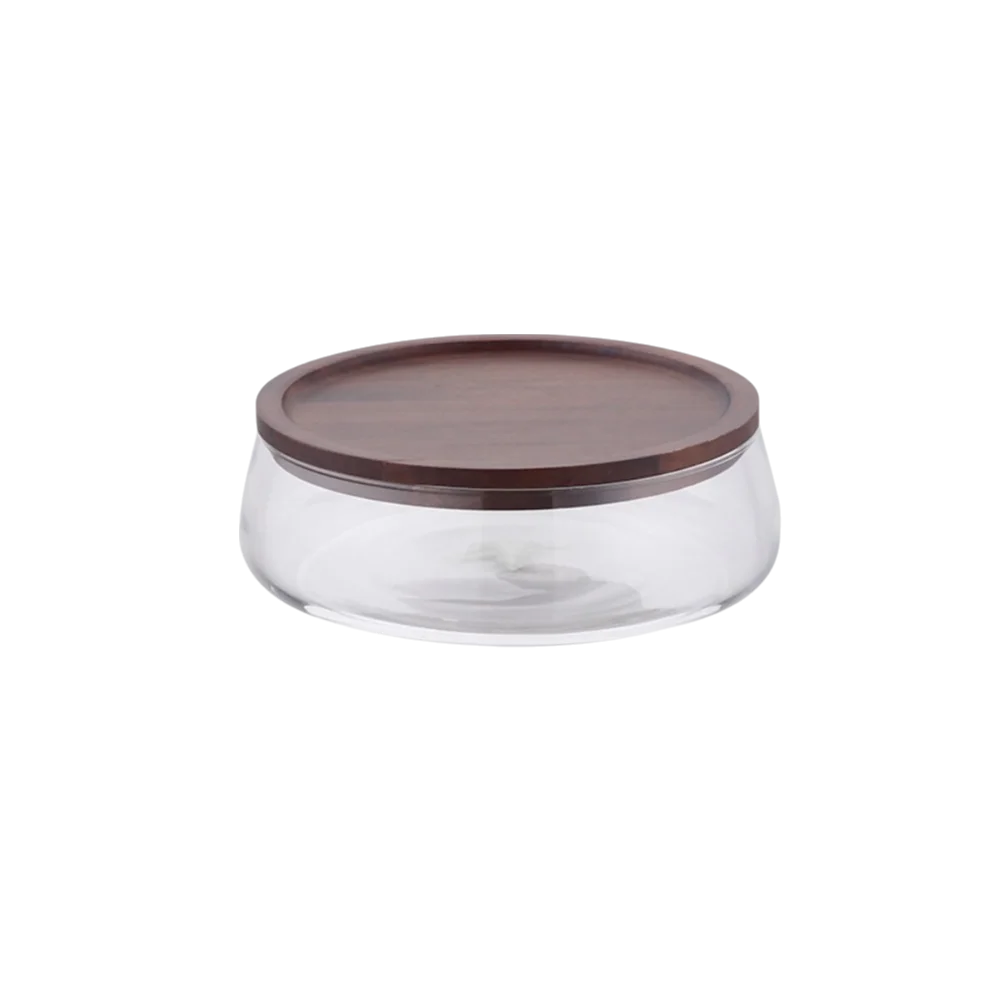 

Creative Glass Food Storage Containers with Lid Double Layer Cereals Jar Wooden Trays Candy Jars For Nuts Fruits