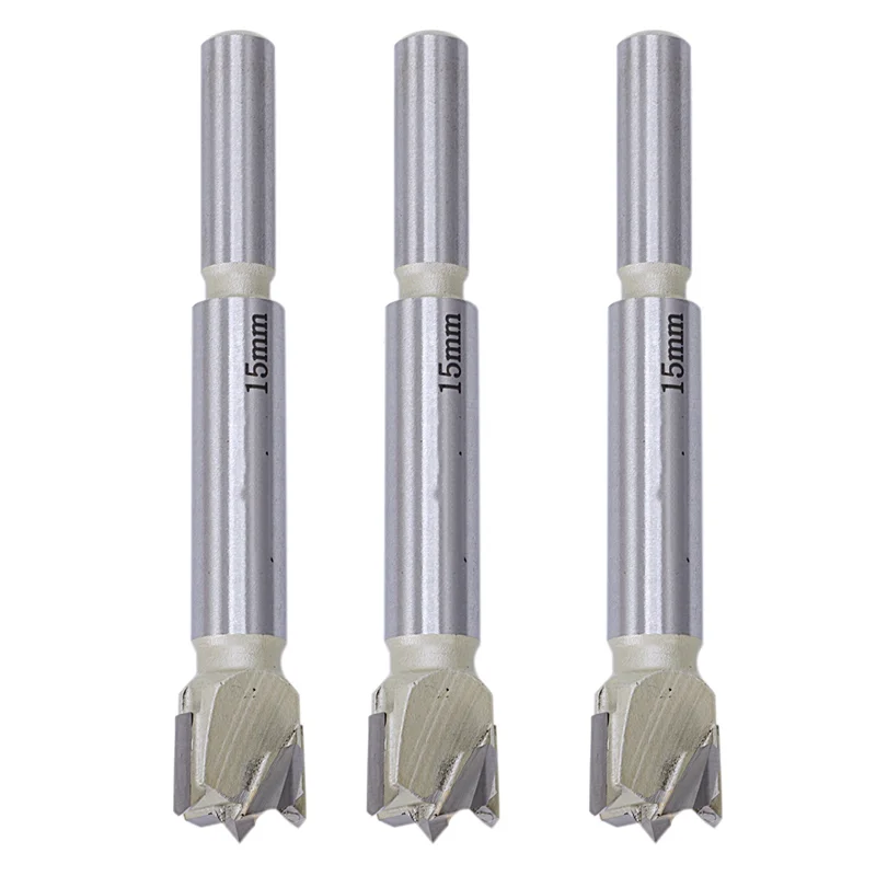 T19C 3Pcs 15Mm Forstner Tip Woodworking Tool Hole Saw Cutter Hinge Boring Bit Round Handle Carbide Tool