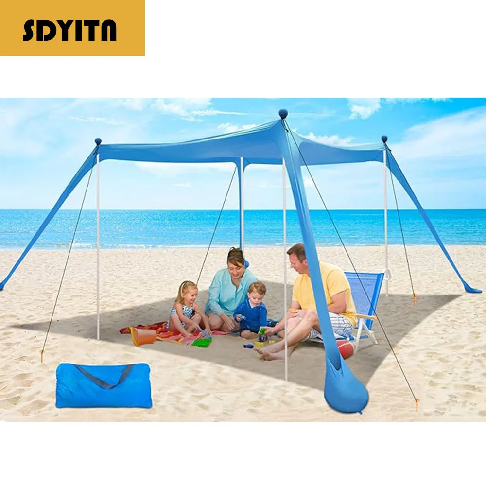 

Beach Canopy Beach Tent UPF50+ 11x11 FT Easy to Setup Extra Windproof Rope Sun Shelter Beach Shade Canopy with 4 Stability Poles