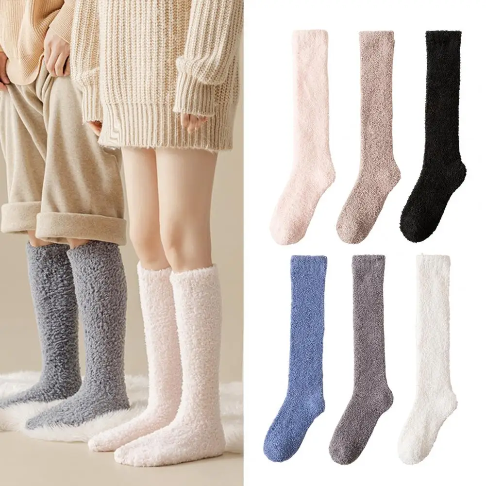 

1 Pair Women Winter Socks Coral Fleece Anti-slip Warm Plush Stockings Warmth Calf Socks For Various Occasions Шерстяные Чулки