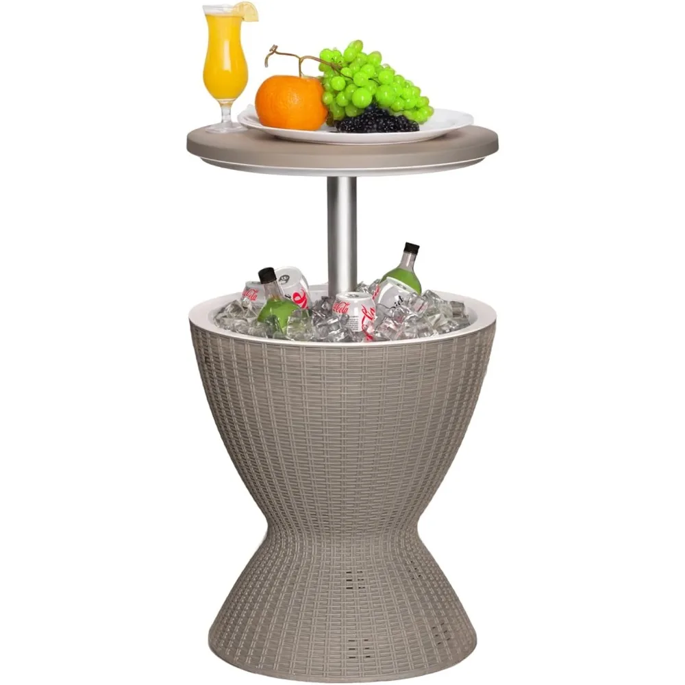 

3-in-1 Outdoor Cocktail Table w/Built-in 8Gal Wine Cooler & All-Weather Ice Bucket - Adjustable Patio Bar Height Cooler Table fo
