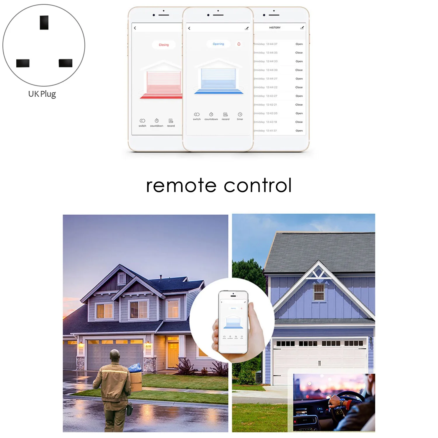 Lntelligent Garage Door Controller WiFi Garage Door Opener Lntelligent Life/Tuya APP Remote with Alexa Echo Home UK Plug