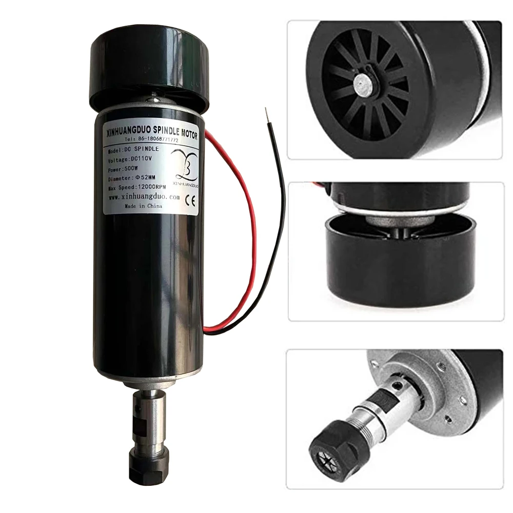 Motore mandrino raffreddato ad aria ER16 Mandrino CNC 500W DC Motore mandrino ad alta velocità 110VDC 12000RPM per incisione PCB mandrino cnc