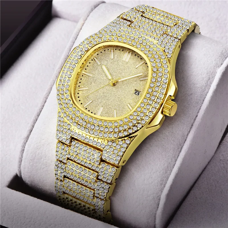 Man Hip Hop Luxury Brand Diamond Fashion Alloy Band Date Watches